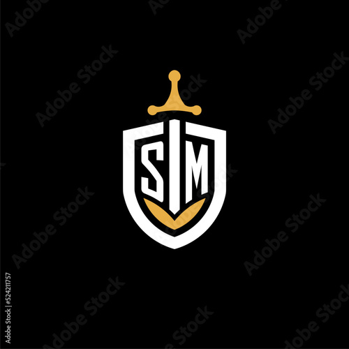 Creative letter SM logo gaming esport with shield and sword design ideas