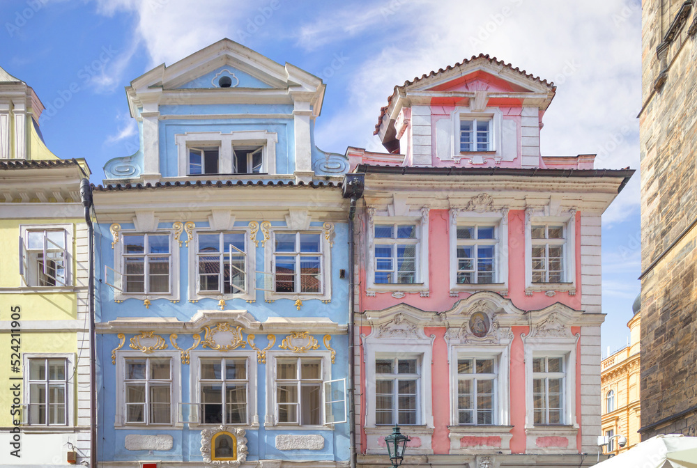 Beautiful houses on Mostecka street. Prague, Czech Republic.
