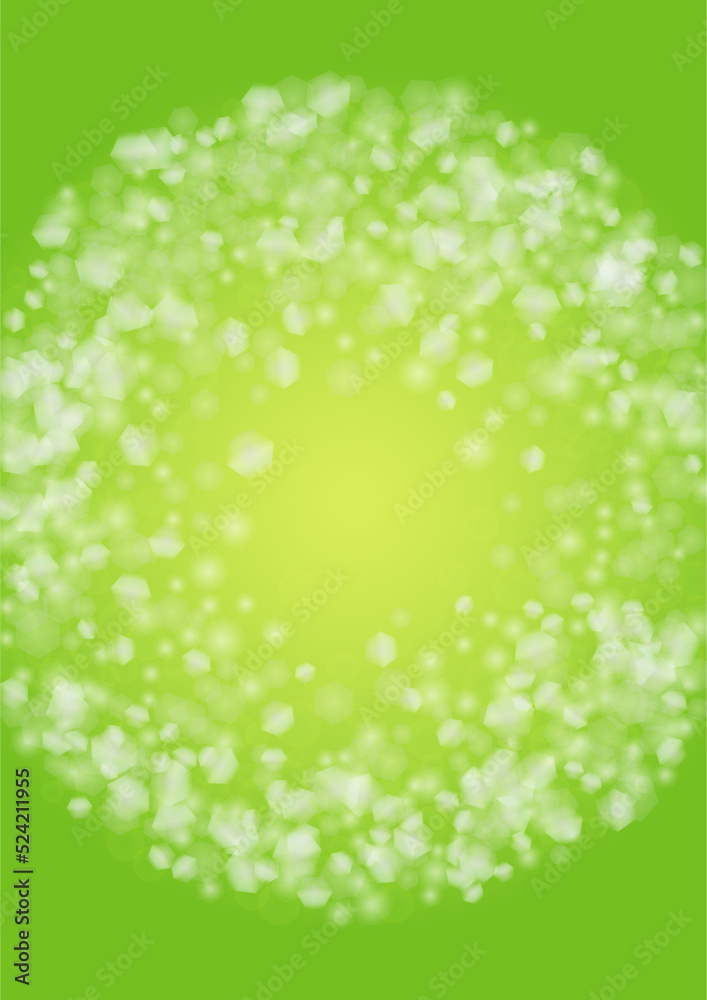 Fototapeta premium Abstract Green Background with Golden Circular Spot Lights. Vibrant Sunlight Summer and Spring Texture. Bokeh Blurry Template. Shiny Gradient Cover. Festive Christmass and New Year Snow on Green.