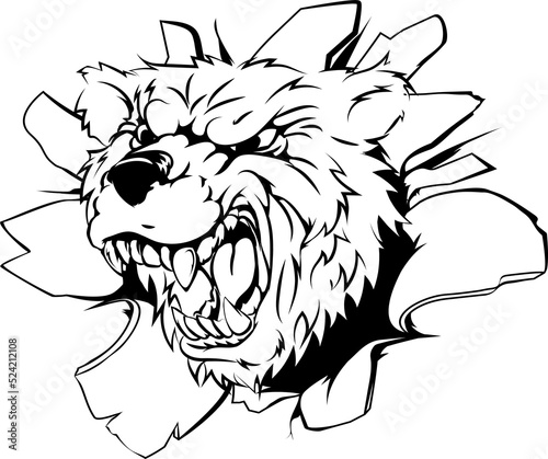 Bear mascot breaking throug...