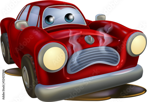 Sad broken down cartoon car