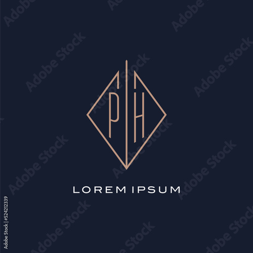 Monogram PH logo with diamond rhombus style, Luxury modern logo design