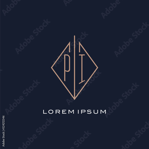 Monogram PI logo with diamond rhombus style, Luxury modern logo design