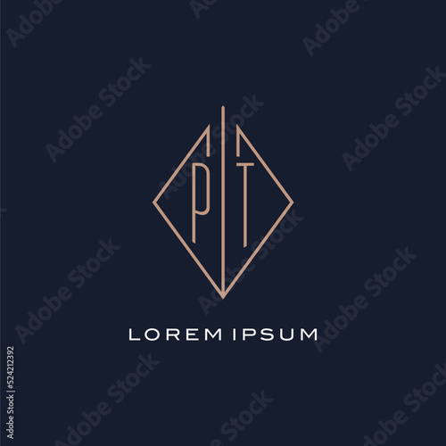 Monogram PT logo with diamond rhombus style, Luxury modern logo design