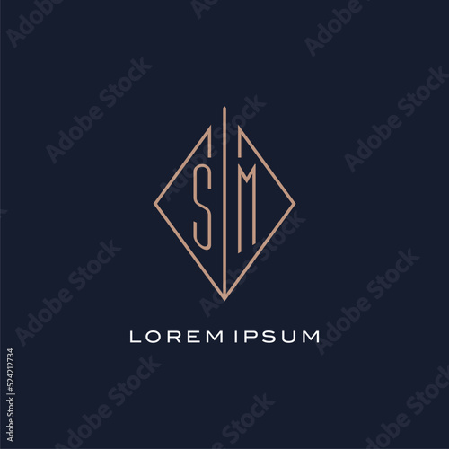 Monogram SM logo with diamond rhombus style, Luxury modern logo design photo