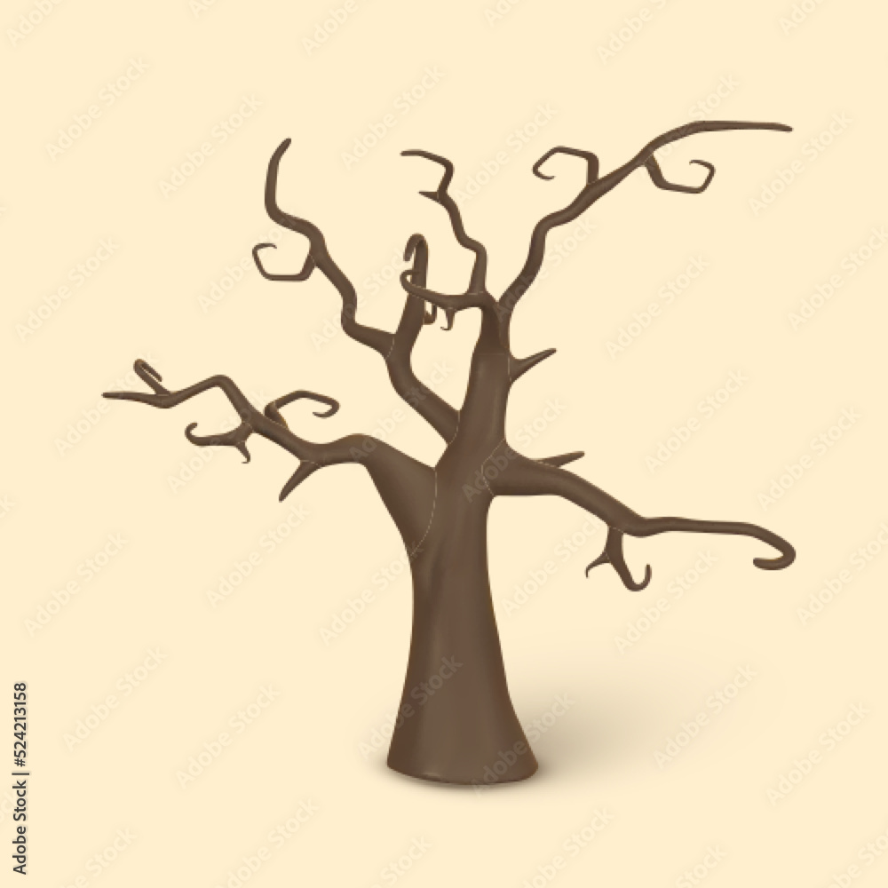 Cute cartoon 3d Halloween spooky dark tree. Halloween concept. Vector illustration