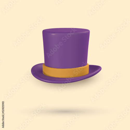 Cute cartoon 3d halloween hat. Top hat with ribbon. Halloween concept. Vector illustration