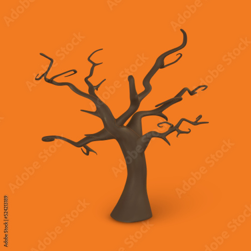 Cute cartoon 3d Halloween spooky dark tree. Halloween concept. Vector illustration