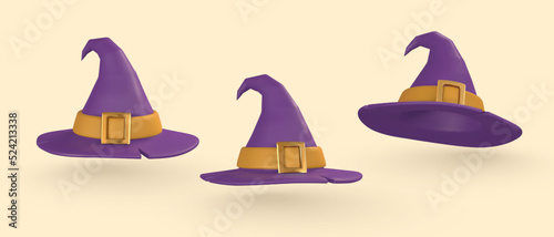 Cute cartoon 3d halloween hat. Witch hat. Halloween concept. Vector illustration