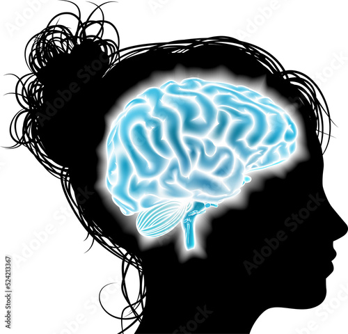 Woman glowing brain concept