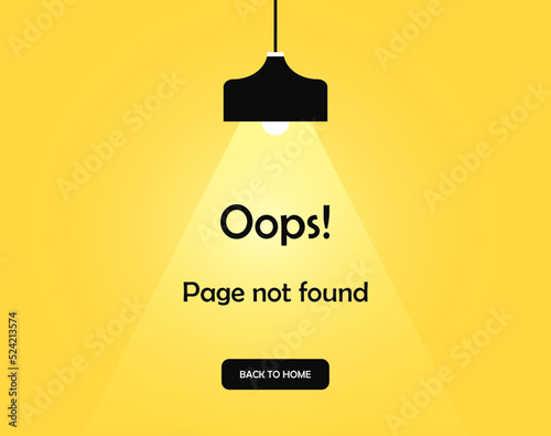 Page not found. Connection error 404. Abstract background with lamp, ray and wire.