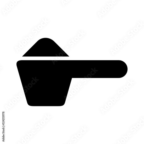 Icon spoon for dispensing bulk substances. Black silhouette of a spoon. Vector illustration isolated on a white background for design and web.