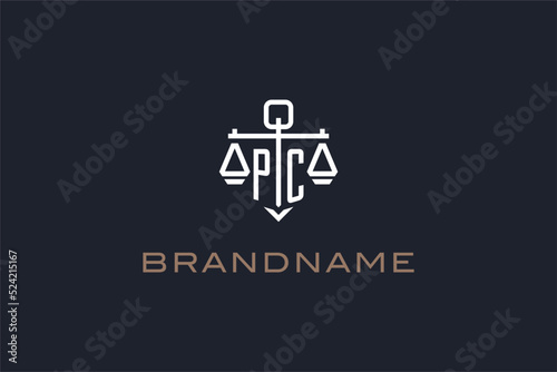 Initials PC logo for law firm with shield and scales of justice modern style