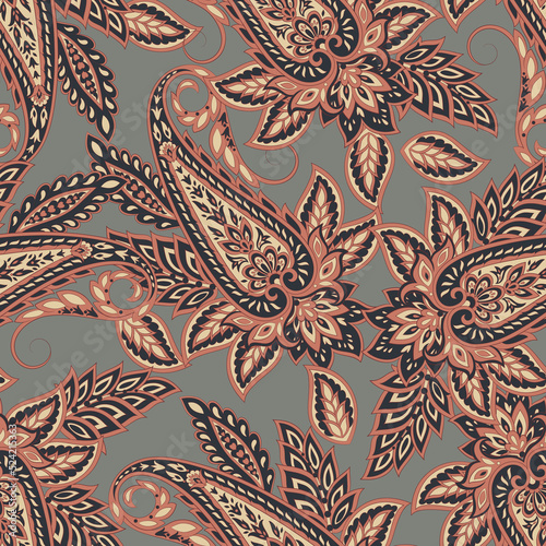 Paisley Floral oriental ethnic Pattern. Seamless Vector Ornament. Ornamental motifs of the Indian fabric patterns.