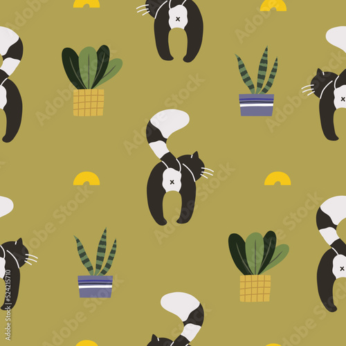 Seamless vector pattern with a walking cat. Modern vector background for text...
