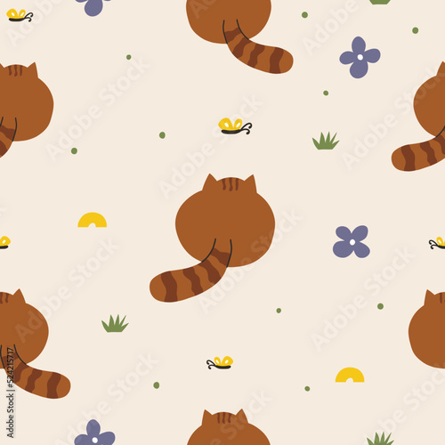 Seamless vector pattern with a cat and a butterfly. Modern vector background for textiles and wallpaper.