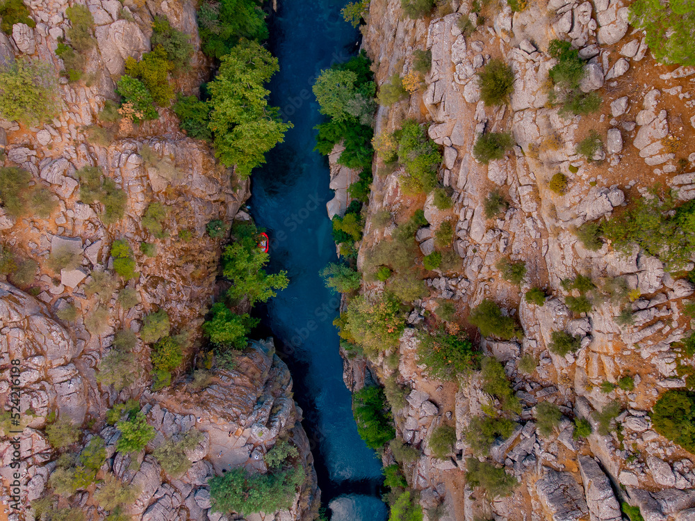 River from Koprulu Tazi Canyon. Manavgat Antalya Turkey aerial top view