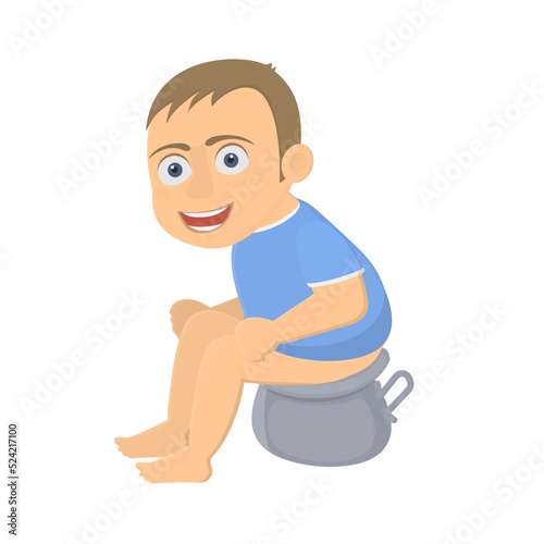 Child is in the toilet. Kid poops on a potty, vector illustration