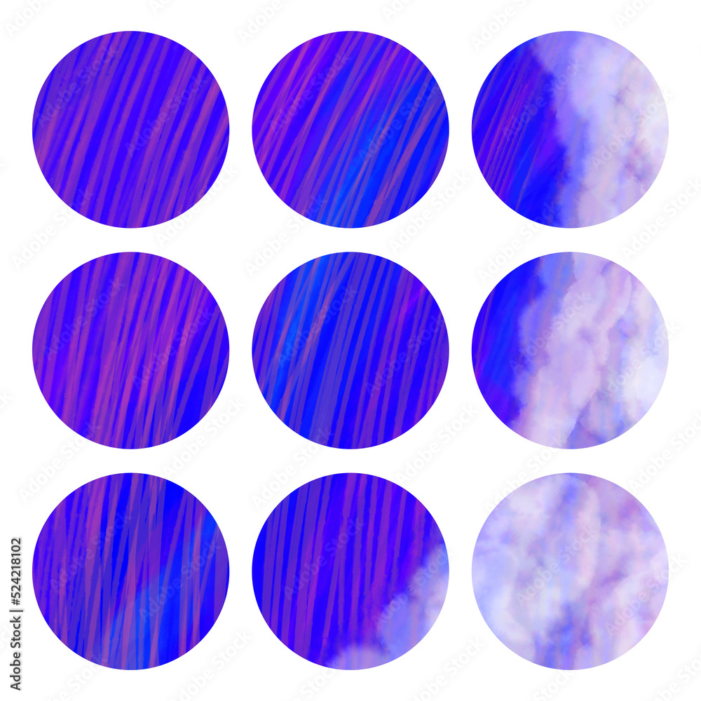 丸　素材　ブルー　水彩風　セット