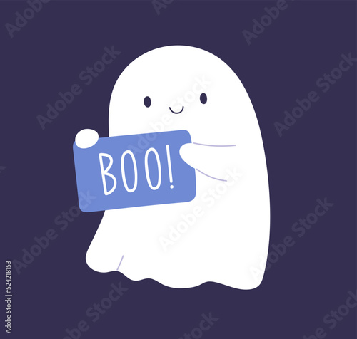 Cute boo character. Funny scary Halloween ghost. Adorable kawaii spook, phant...