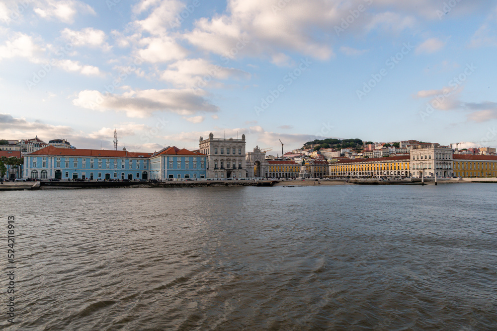 The Praça do Comércio (Commerce Plaza) is a large, harbour-facing plaza in Portugal's capital, Lisbon as seen from the river Tagus