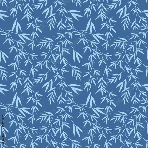  Japanese Bamboo Leaf Branch Vector Seamless Pattern