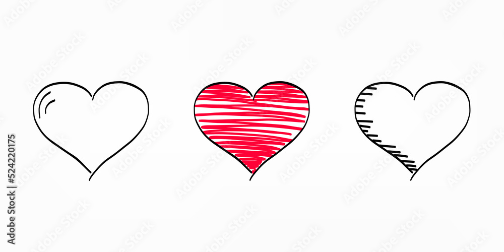 Hand drawn heart shapes illustration