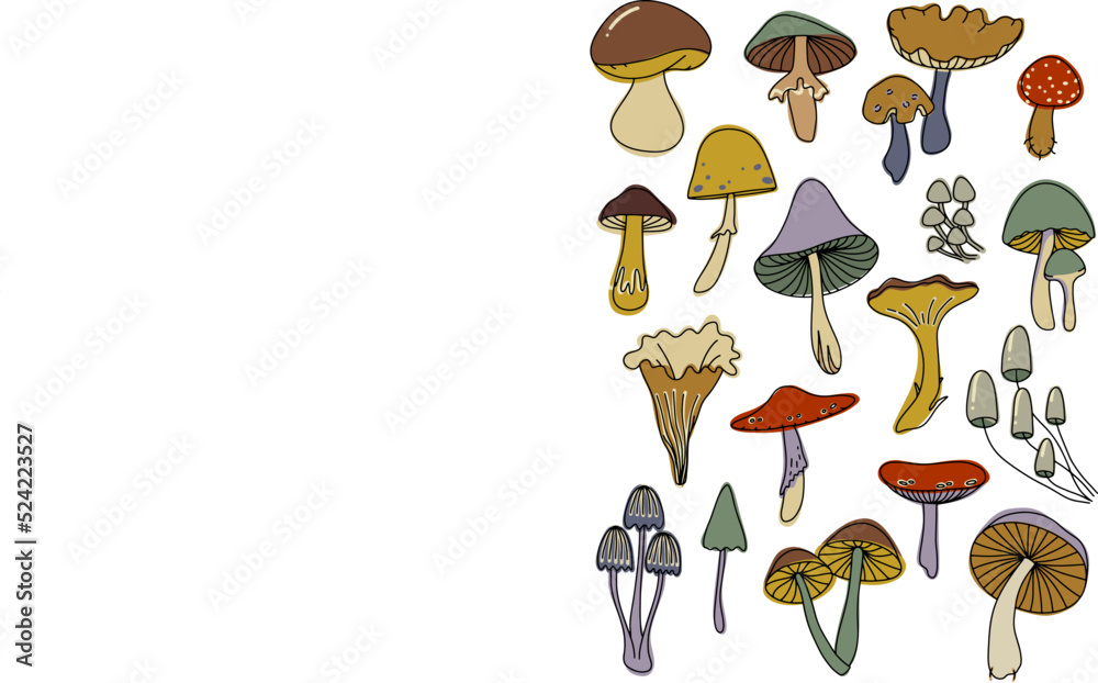Cartoon mushrooms autumn vector set. Cartoon mushrooms autumn vector set.