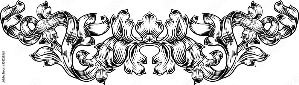 Obraz premium Scroll Pattern Laurel Filigree Leaf Baroque Motif