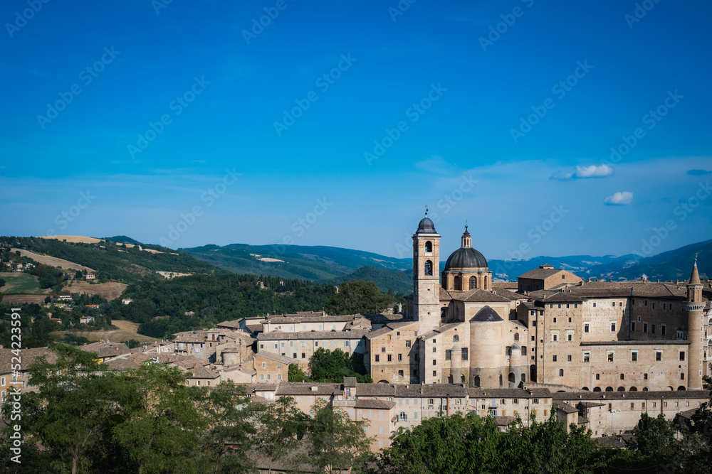 Panorama of Urbino, a world heritage city in the Marche region of Italy.