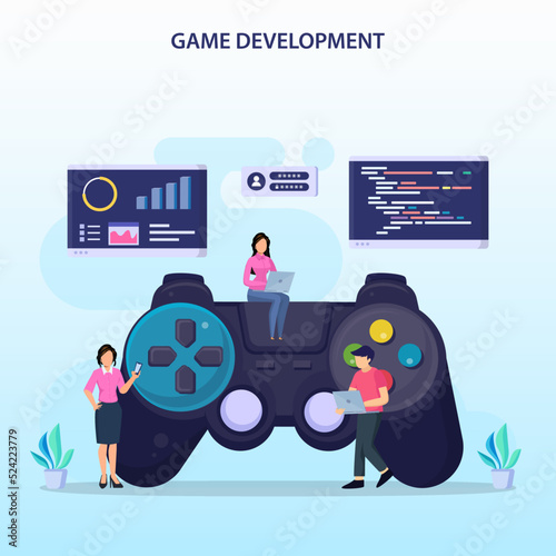 Game development concept. Game design digital technology, programming and codding.