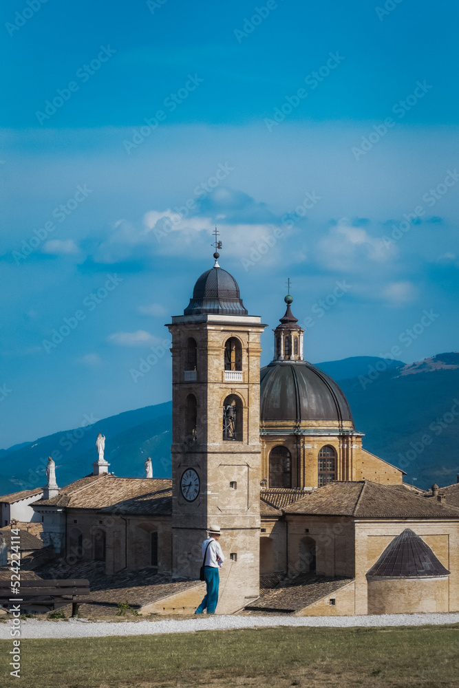 The cathedral of Urbino seen from the Albornoz fortress. Marche region, Italy.