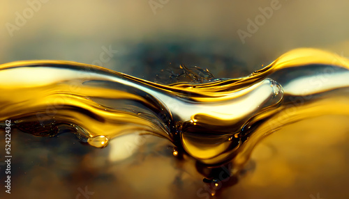 Olive or engine oil splash with waves luxury. 3d render.
