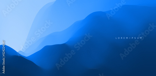 Blue abstract background. Water surface. Sky with clouds. Landscape with mountains. Vector illustration for design.