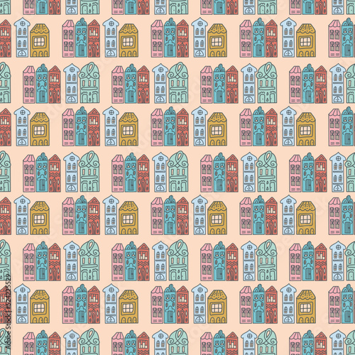Yellow pink pastel house for baby textile design seamless pattern