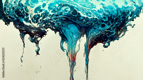 Liquid blue paints, Abstract fluid smooth background with waves luxury.3d render. © Phanida