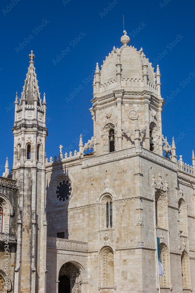 Towers of the Jeronimos monastery in Belem, Lisbon, Portugal