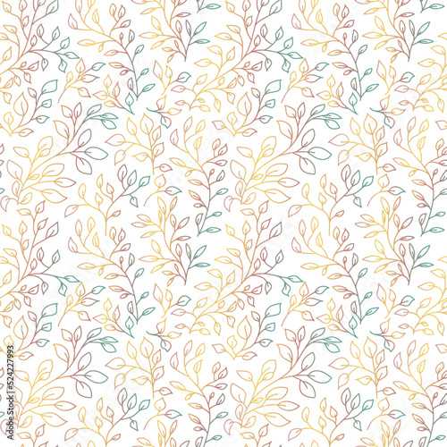 Wallpaper Mural Seamless pattern with branches and leaves. Beautiful Floral colorful endless background for textile, fabric, wallpaper or wrapping  Torontodigital.ca