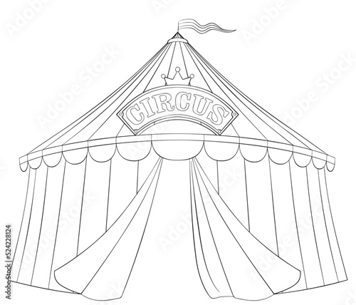 Circus tent. Element for coloring page. Cartoon style.