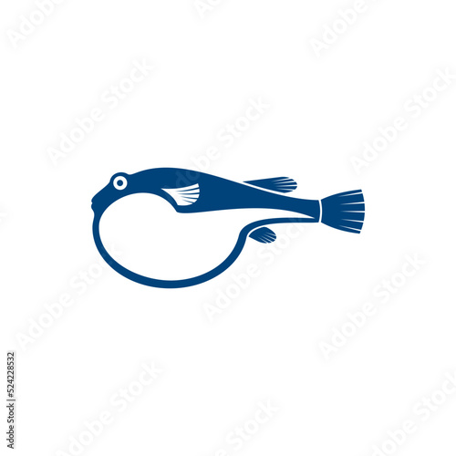 Purrerfish isolated Japanese fugu fish. Vector poisonous blue fish with puffed stomach