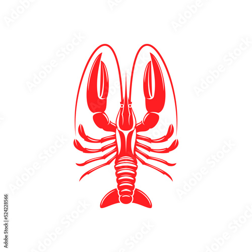 Red lobster, seafood, crustacean with big claws isolated. Vector large marine crustaceans