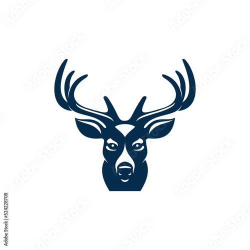 Deer with antlers isolated head mascot. Vector elk horned animal, stag or buck front view