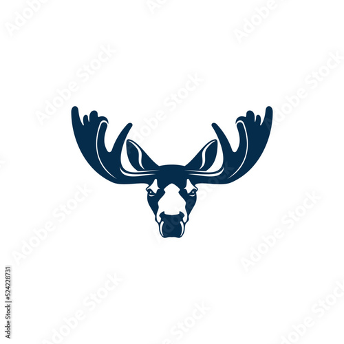 Horned deer with wide antlers isolated wild animal head mascot. Vector stag or elk, moose symbol