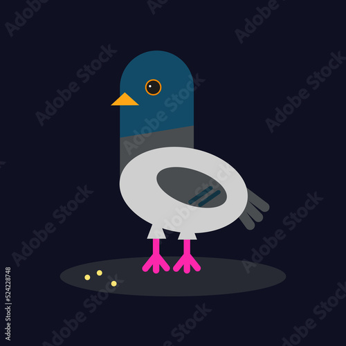 cartoon pigeon in modern geometric flat design style. Isolated vector icon illustration. photo