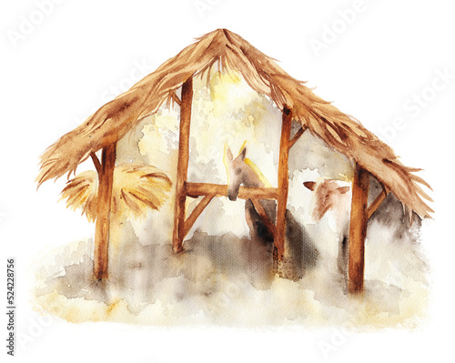 Christmas Birth of Jesus, Nativity scene with barn and animals