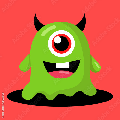 Funny cartoon green monster halloween vector illustration.