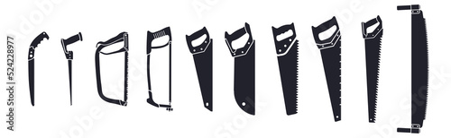 Vector set of hacksaw icons. Saw for garden, metal, wood and aerated concrete photo