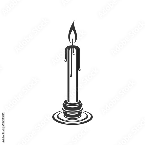 Burning candle with flame isolated religion symbol. Vector monochrome candlestick candelabra with candle
