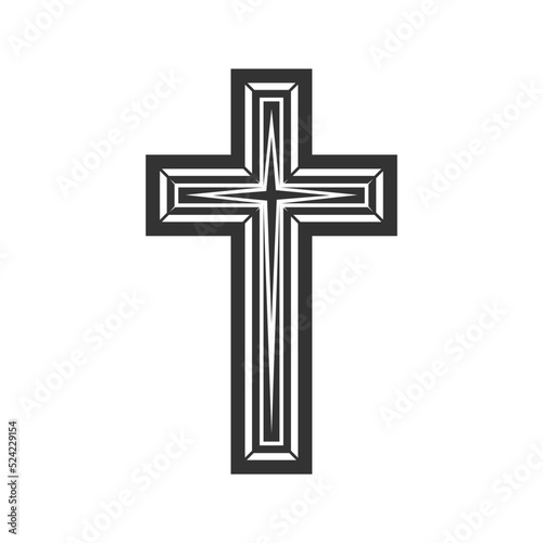 Crucifix isolated black christian religion cross. Vector catholic or baptist faith symbol, burial sepulture sign