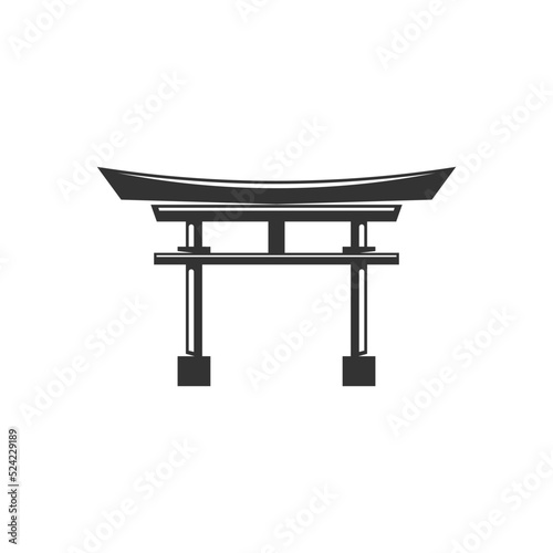 Japanese Torii Gate isolated Shinto shrine entrance. Vector Japan religious architecture, mark of transition